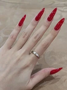 24 piezas de uñas postizas elegantes de color rojo en forma de ataúd largo + 1 pieza de pegamento de gelatina + 1 pieza de lima de uñas. Suministros para uñas adheribles. - Rojo - Ver 2
