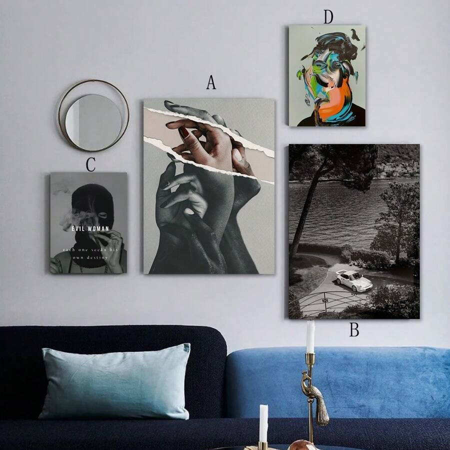 1入組黑白和多彩的世界黑白油畫印刷海報，復古汽車油畫現代藝術抽象人物海報，適用於臥室客廳走廊的理想禮物牆藝術品，無畫框 - 彩色 - 查看 1