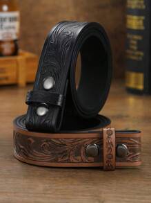 1pc Men's Embossed Button Buckle PU Belt, Vintage Casual Waistband, Can Be Paired With Plate Buckle Summer, School Fall, Autumn, Halloween Autumn-Winter Accessories,Suitable For Teens, Youth,Men,Casual, Outdoor, Athletic, Vacation, Graduation Gifts, Birthday, Daily Wear - A - View 9