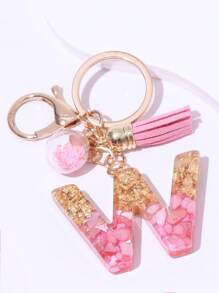 1pc Cute A-Z Golden And Pink Shell Pattern Letter Shaped Keychain Pendant With Crystal Star Decoration Glass Ball,Purse, Wallet Charms, Bag Decorative Alphabet Keychain For Women,Car Keychain Pendant,  Gift For Friends,Family, Colleagues, Teachers, Classmates - Gold Pink - View 31