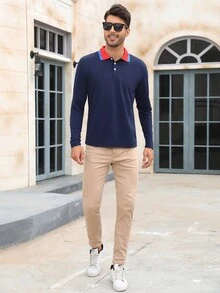 Men's Long Sleeve Polo Shirts Regular Fit Collared T-Shirt Casual Workout Golf Shirts