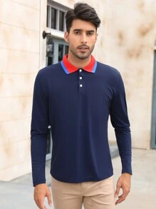 Men's Long Sleeve Polo Shirts Regular Fit Collared T-Shirt Casual Workout Golf Shirts