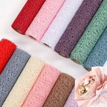 1卷，中空手工製作DIY包裝紙剪貼簿裝飾婚禮花禮手工包裝網格織紋網50cm寬*5碼長，禮品包裝，花束用品，聖誕節裝飾，禮品包裝紙，花卉包裝紙 - 粉色 - 查看 2