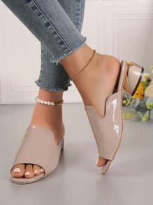 Women's Slippers, 2024 New Summer Fashionable Casual Open-Toe Soft-Sole Oversize One-Belt Mid-Heel Thick-Heel Sandals