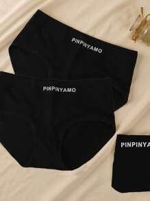 3pcs Women's Underwear, Comfortable Breathable Letter & Solid Color Brief Panties, Slimming & Lifting