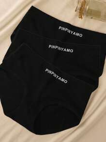 3pcs Women's Underwear, Comfortable Breathable Letter & Solid Color Brief Panties, Slimming & Lifting