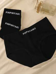 3pcs Women's Underwear, Comfortable Breathable Letter & Solid Color Brief Panties, Slimming & Lifting