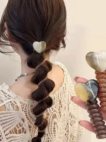 1pc New Stylish Heart Shaped Phone Cord Hair Tie Ponytail Braiding Tool Accessories
