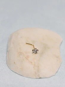 1 pièce Fine Boucle de nez en fleur en argent sterling 925 avec cristal clair, en forme de L. Bijou de piercing de nez, couleur or. Saint-Valentin