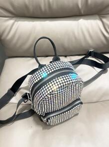 Shiny Rhinestone Backpack Handmade Women's Handbag Shoulder Bag Small Bag Student Casual Backpack - Silver - View 7