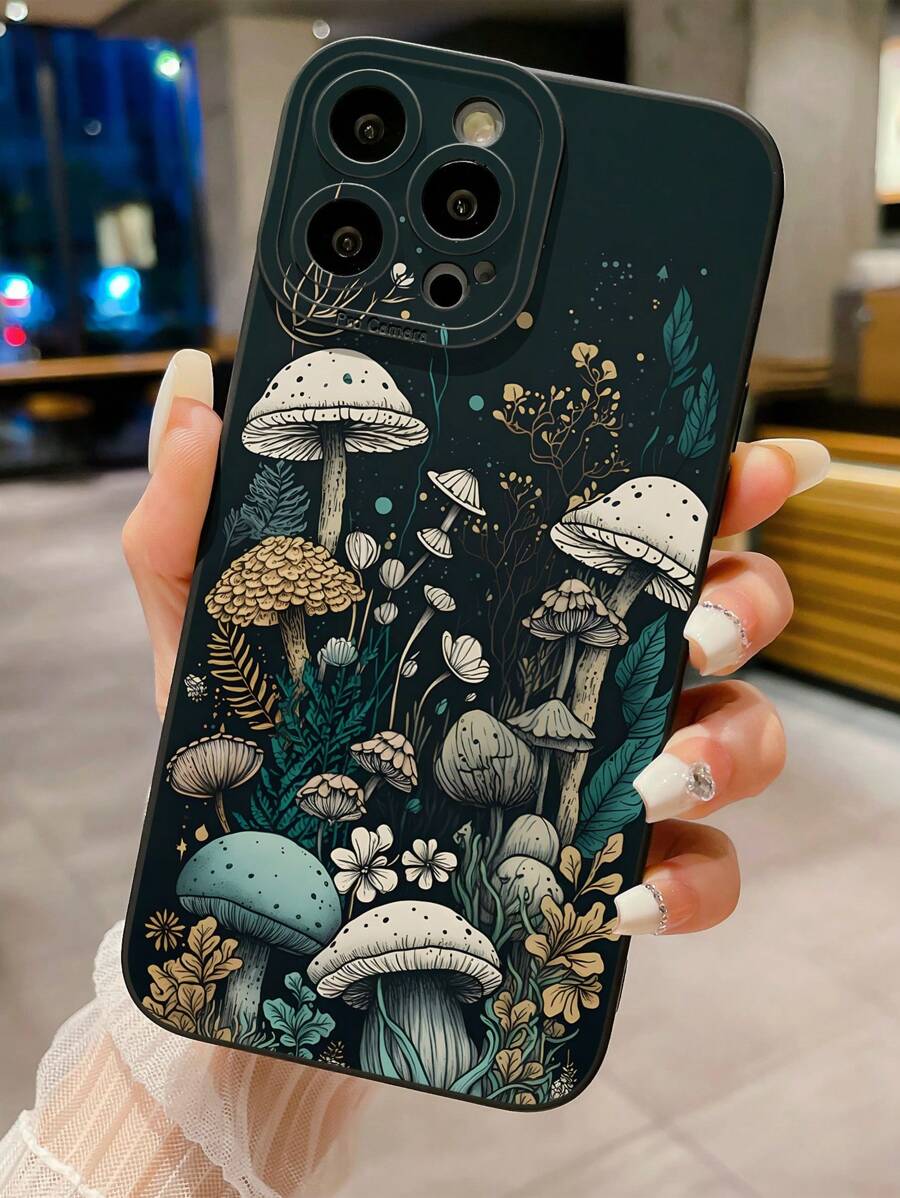 1 Stück Smartphone Hülle mit Blumen- und Pilzmuster, kompatibel mit Apple, /Galaxy, Infinix, Redmi, OPPO, VIVO, Realme, wasserdicht, stoßfest, kratzfest