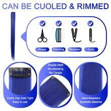 5 chiếc kẹp tóc giả màu 22 inch chịu nhiệt tổng hợp thẳng tóc giả cho phụ nữ, trẻ em, quà tặng tóc giả màu tổng hợp cho tiệc Halloween tại lễ hội âm nhạc - Màu xanh lam - Xem 7