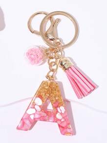 1pc Cute A-Z Golden And Pink Shell Pattern Letter Shaped Keychain Pendant With Crystal Star Decoration Glass Ball,Purse, Wallet Charms, Bag Decorative Alphabet Keychain For Women,Car Keychain Pendant,  Gift For Friends,Family, Colleagues, Teachers, Classmates - Gold Pink - View 12