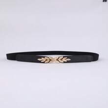 3pcs Women's Leaf Decorated Metal Buckle Elastic Waist Belt, Adjustable, Suitable For Plus Size Skirt Summer, School Fall, Autumn, Halloween - Multicolor - View 9