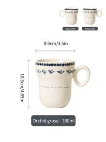 1pc Coffee Mugs, Hot Chocolate Mugs, Ceramic Mugs, Large Mugs For Coffee, Hot Cocoa Mugs, Milk Mug For Breakfast, Ink Flower Pattern, 350ml/12oz Back To School - Multicolor - View 3