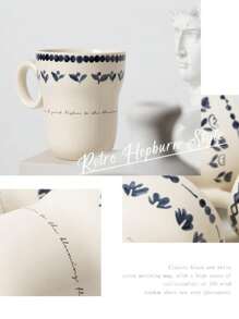 1pc Coffee Mugs, Hot Chocolate Mugs, Ceramic Mugs, Large Mugs For Coffee, Hot Cocoa Mugs, Milk Mug For Breakfast, Ink Flower Pattern, 350ml/12oz Back To School - Multicolor - View 5