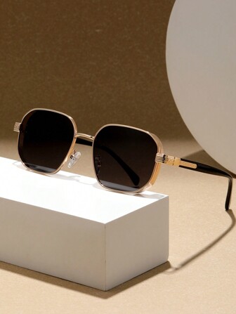  1 件双桥飞行员金属框架 #90 年代复古金属小框架厚重时尚眼镜男士，厚几何六边形框架时尚眼镜，适合度假，户外适合四季，文艺风格适合夏季海滩度假、户外、旅行