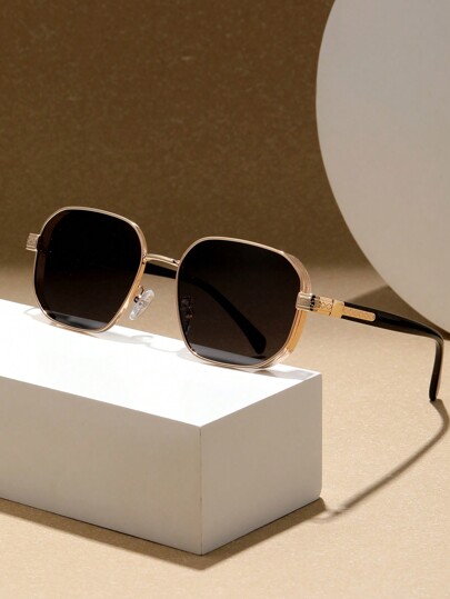 1pc Double Bridge Aviator Metal Frame #90s Retro Metal Small Frame Thick Heavyweight Fashion Glasses For Men, Thick Geometric Hexagonal Frame Fashion Glasses, Suitable For Vacation, Outdoor Suitable For Four Seasons, Literary Style For Summer Beach Vacation,Outdoor,Travel