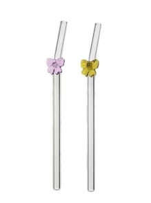 2pcs Colorful Butterfly Shaped Heat-Resistant Glass Straws, Bent Reusable Straws For Girls To Avoid Hot Drinks And Stains, Perfect For Bubble Tea, Juices, And Milk,Kitchen,Christmas Gift