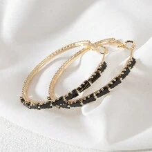 1pair Fashionable Copper Hoop Earrings Encrusted With Step Cut Cubic Zirconia, Red/Green/Gold/Black/Multi-Color, Suitable For Daily Wear, Luxury And High-End For Parties, Gift