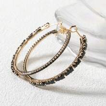 1pair Fashionable Copper Hoop Earrings Encrusted With Step Cut Cubic Zirconia, Red/Green/Gold/Black/Multi-Color, Suitable For Daily Wear, Luxury And High-End For Parties, Gift