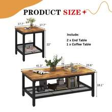 Coffee Table Set Of 3, Industrial Coffee Table With 2 Square End Side Tables, Living Room Table Set With Metal Frame For Apartment Home Office - Rust Brown - View 7