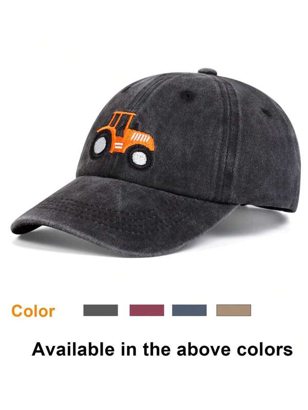 1 Unisex Children's Tractor Embroidered Baseball Cap Outdoor Adjustable Sun Protection Casual Hat Suitable For Spring And Autumn Boys And Girls Travel