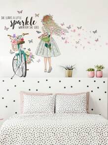 Set de pegatinas de bicicleta de niña con mariposas y flores, 2 piezas para decoración de pared de sala de estar y dormitorio - Multicolor - Ver 9