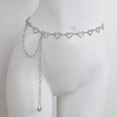 1 pieza de Cadena de cintura de aleación, con forma de corazón simple y decorada con strass, para el vestido de mujer