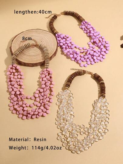 1pc Popular European & American Style Multilayer Women's Long Necklace, Fresh & Sweet Acrylic Resin & Vintage Collarbone Chain In Candy Colors