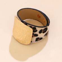Leopard Print Faux Leather Metal Bangle Bracelet, Fashion Accessories For Women