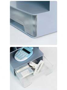 1入斜面桌面文具收納盒，多格筆筒配抽屜，適用於學生和辦公室文具收納，可用於唇膏和化妝品收納