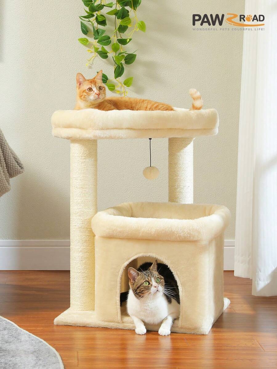 PAWZ Road Cat Tree Cat Tower With Fully Wrapped Sisal Scratching Posts, Suitable For Medium To Large Cats