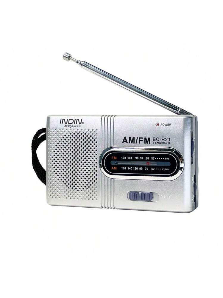 INDIN BC-R21 ポータブルラジオ、AM/FM、単3電池2本駆動、長距離受信
