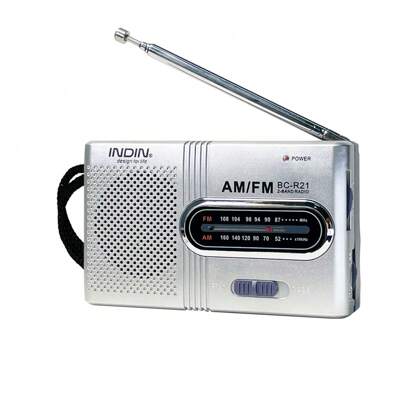 Rádio Portátil INDIN BC-R21, AM/FM, Operado por 2 Pilhas AA Com Recepção de Longo Alcance para Uso Interno, Externo e em Casos de Emergência | Rádio com Alto-Falante e Tomada para Fone de Ouvido