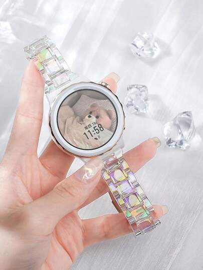 1pc Women 20mm Fashion Transparent Laser Watch Strap Compatible With Samsung Galaxy Active 2 40mm/44mm Ladies Clear Rainbow Watchbands Unique Acrylic Colorful Style Watch Band Wrist Band Compatible With Hua-Wei Gt 2 42mm For Huami Amazfit Gts 2/2E/2 Mini Compatible With Samsung Gear Sport Smart Watch Strap Bracelet Accessories, Watchband For Smart Watch, Compatible With Samsung Galaxy Watch