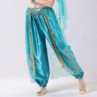 Halloween-uppträdandekostym Jasmine prinsessa magdans exotisk stil för kvinnor westerndansare, inkluderar byxor + topp + huvudduk och accessoarer + ansiktsslöja + armband