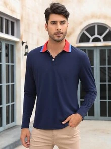 Men's Long Sleeve Polo Shirts Regular Fit Collared T-Shirt Casual Workout Golf Shirts
