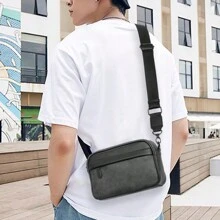 韩式防水 PU 皮革斜挎包，带有随机复古花卉印花和色块设计，多功能百搭，适合休闲、商务、学生和运动礼品和男孩秋季包单肩包贴纸夏季返校情人节礼物复古夏季包春假男士礼品包斜挎包复古包学校用品钱包单肩包男士侧包迷你包 - 灰色 - 查看 2