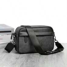 韩式防水 PU 皮革斜挎包，带有随机复古花卉印花和色块设计，多功能百搭，适合休闲、商务、学生和运动礼品和男孩秋季包单肩包贴纸夏季返校情人节礼物复古夏季包春假男士礼品包斜挎包复古包学校用品钱包单肩包男士侧包迷你包 - 灰色 - 查看 1