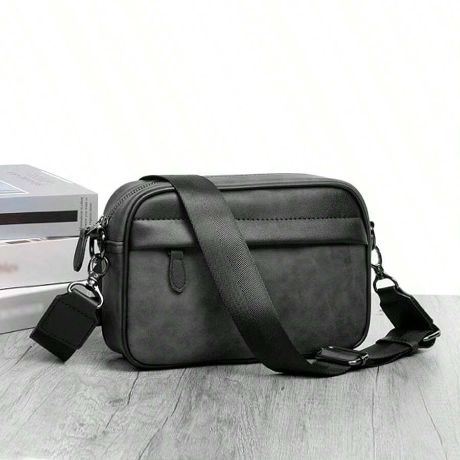 韩式防水 PU 皮革斜挎包，带有随机复古花卉印花和色块设计，多功能百搭，适合休闲、商务、学生和运动礼品和男孩秋季包单肩包贴纸夏季返校情人节礼物复古夏季包春假男士礼品包斜挎包复古包学校用品钱包单肩包男士侧包迷你包 - 灰色 - 查看 1