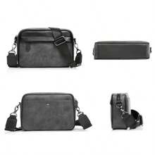 韩式防水 PU 皮革斜挎包，带有随机复古花卉印花和色块设计，多功能百搭，适合休闲、商务、学生和运动礼品和男孩秋季包单肩包贴纸夏季返校情人节礼物复古夏季包春假男士礼品包斜挎包复古包学校用品钱包单肩包男士侧包迷你包 - 灰色 - 查看 4