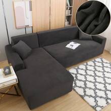 Fundas de sofá en Forma de L, Funda de sofá Esquinera de Felpa de Terciopelo Grueso elástico, Funda de sofá con 2 Fundas de Almohada - Gris Oscuro - Ver 7