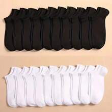 5-20 Pairs Black, White, Gray Plain Men & Women Casual Short Tennis Socks, Moisture-Wicking Low Cut Ankle Tennis Socks For Spring/Summer - Multicolor - View 2