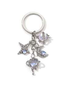 Y2K Style Heart & Star Rhinestone Decor Key Chain Keyring Metal Keychain Valentine's Day Valentines Car Accessories Bag Charm School Cute Goth Halloween Accessories Teachers Day Christmas Gift Ideas Bag Accessories Lanyards With Id Holder Car Accessories Bag Charms - Star - View 8