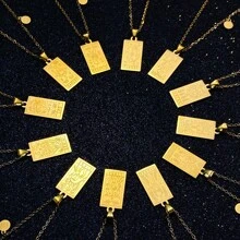 1入組12星座不鏽鋼鍍金情侶吊墜項鍊，IN風格女士簡約星座形狀鎖骨鏈項鍊，新品上市 - 金黃色 - 查看 2