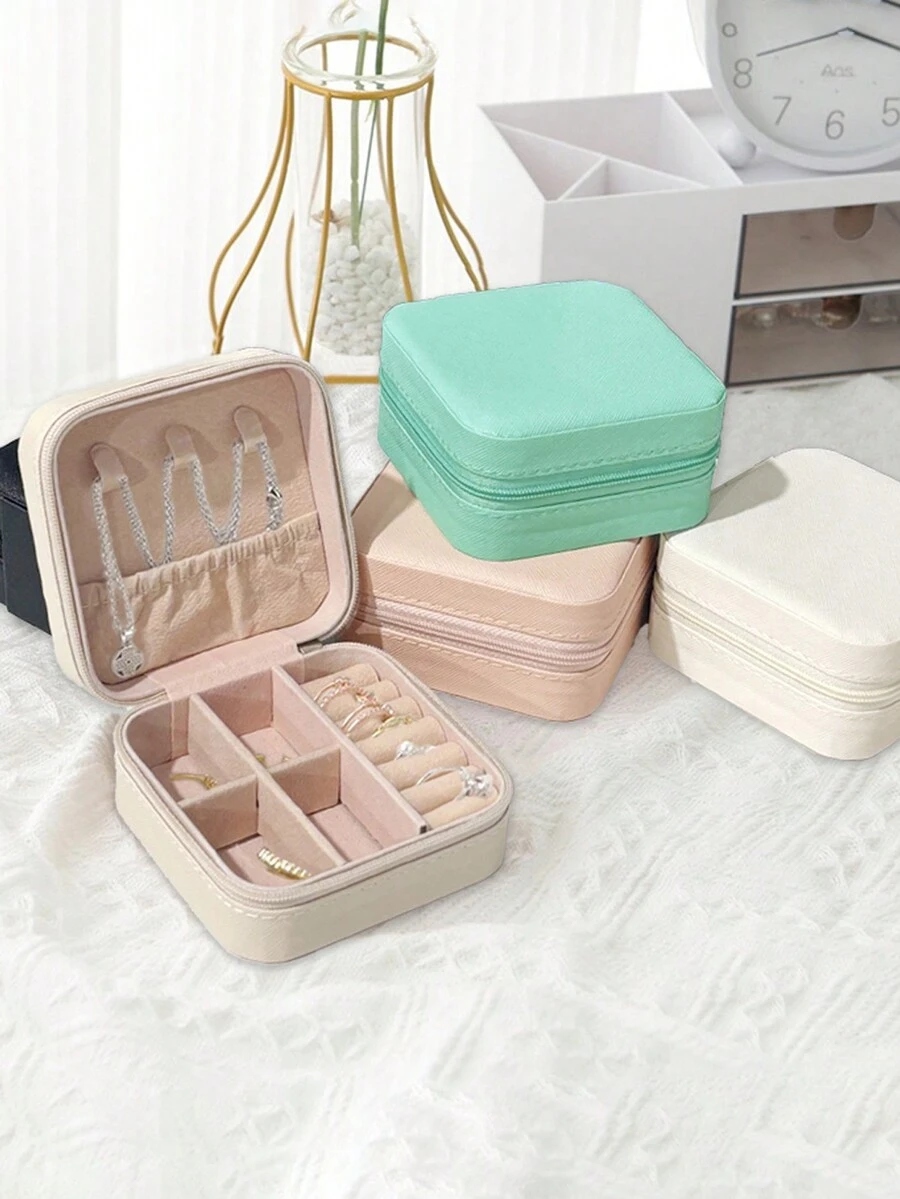 1入組極簡風格珠寶收納盒，可攜式耳環戒指收納盒，旅行迷你珠寶盒 - 彩色 - 查看 1