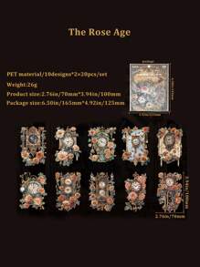 20 Cái/gói Thú Cưng Nóng Dập Bộ Miếng Dán Hoa Vintage & Sách Theo Chủ Đề Thêu Sò Cắt Dán Chất Liệu Chống Thấm Nước - hoa hồng địa đàng - Xem 10