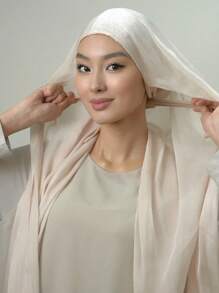 1 件女士即穿式头巾，带软帽，纯色闪光欧根纱头巾，防滑头带，适合 Abaya 日常带帽面纱服装 - 彩色 - 查看 11