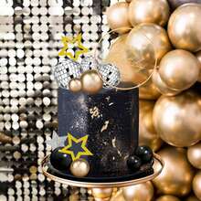 24入組球形蛋糕裝飾，球形蛋糕插牌，泡沫球形蛋糕裝飾插入式迷你氣球蛋糕裝飾，適用於婚禮生日派對裝飾用品，黑白金色 - 黑色 - 查看 6